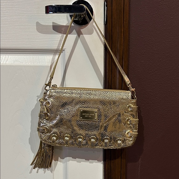 Michael Kors Handbags - Michael Kors Metallic Gold Snake-Embossed Shoulder Bag with Tassel hobo